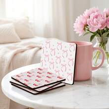 4pcs/Set Fruit Cherry Themed Square Wooden Coasters, Heat Resistant Non-Slip Tabletop Protective Pads, Suitable For Home, Office, Cafe, Party Decor, 2D - Multicolor - View 3