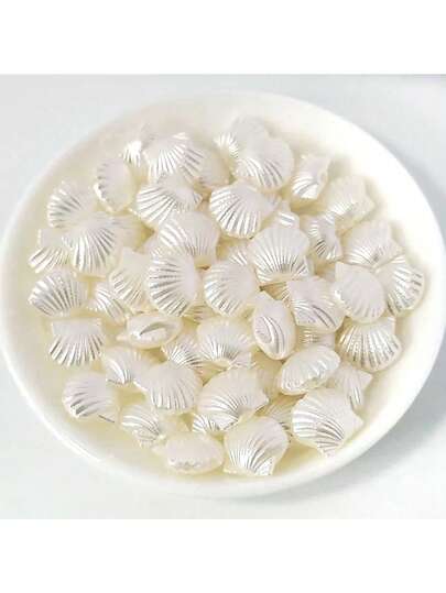 50pcs/Set White Acrylic Shell Beads, Ocean Series Shell Decor, Suitable For DIY Jewelry Making - Perfect For Necklaces, Bracelets And Keychains, ABS Craft Beads, Ideal For Summer Decoration, Perfectly Fit For Hawaiian Party, Beach Party, Pool Party, Adding A Unique Beauty To Your Summer