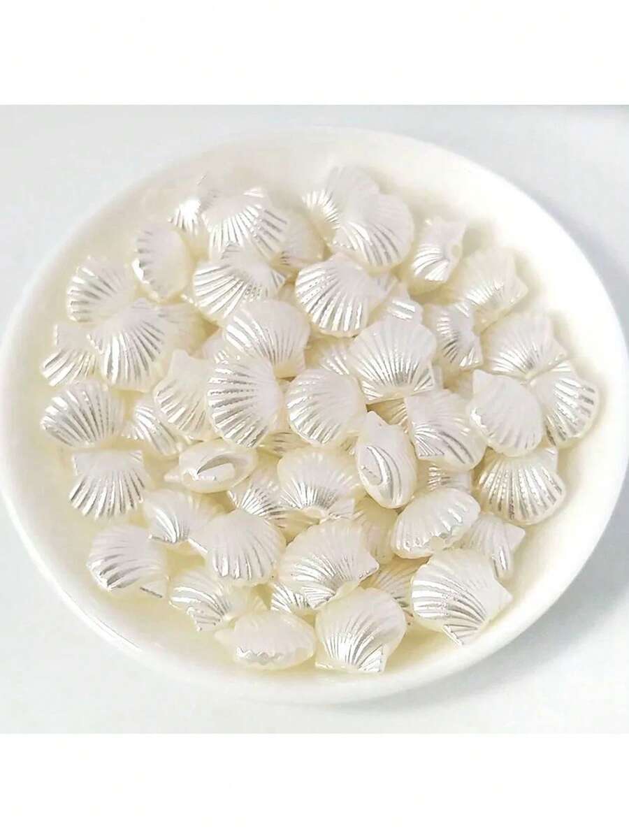 50颗/套 白色亚克力贝壳珠，海洋系列贝壳装饰，适合DIY珠宝制作——完美适用于项链、手链和钥匙扣，ABS工艺珠，是夏季装饰的理想之选，完美契合夏威夷派对、海滩派对、泳池派对，为您的夏日增添独特魅力。 - 彩色 - 查看 1