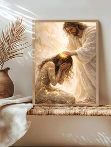 1pc Christian Art, Bible, Religious, Healed By Him,Touching The Hem Of Jesus' Garment Poster,Festival Gift,Suitable For Bedroom,Living Room,Wall Arts,Wall Decor,Home Decor,Room Decor, Canvas Wall Art, Posters, Wall Art With Frame, Optional Frame ﻿ ﻿ - 1PCS - View 1