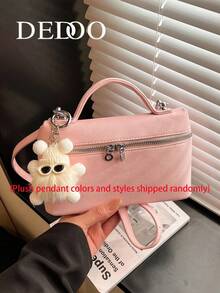 Dedoo 1 Set Women Plain Embossed PU Square Crossbody Bag & Wallet, Fashionable Cream Color Suitable For Daily Use - Pink - View 11