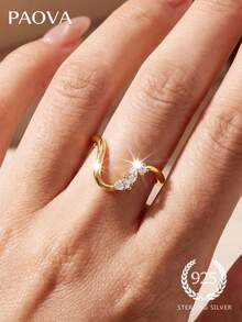 1 chiếc nhẫn bạc 925 Sterling lãng mạn, thích hợp cho nữ giới đeo hàng ngày, đi du lịch, hẹn hò, làm quà tặng tốt nghiệp. - Thiết kế hình chữ U đính kim cương - Xem 3