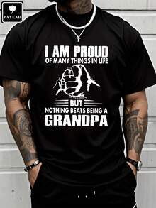 Men's Round Neck T-Shirt, T-Shirt With Print "Proud Of Many Things In Life, Nothing Like Being A Grandfather", 100% Thick Cotton, Mexican Print. - 黑色 - 查看 8