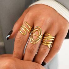 3 piezas/1 pieza Joyería personalizada asimétrica, anillo personalizado de acero inoxidable resistente a la oxidación, joyería de metal minimalista y elegante a prueba de agua, accesorios personalizados, anillo de estilo elegante, mejor opción para regalos festivos y combinación diaria, adecuado para reuniones y fiestas diarias, mejor regalo para novia y esposa - Multicolor - Ver 3