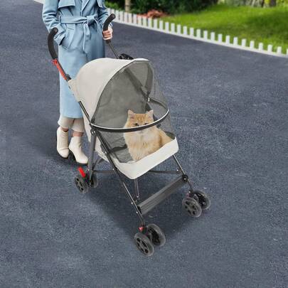 ZHFEISY 22 Lbs Pet Travel Stroller, Compact Folding For Small Dogs & Cats, Lightweight With Cup Holder And Cushion – Easy Assembly