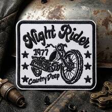 RHUAGYP 1pc Vintage "Night Rider" Motorcycle Embroidered Patch, Retro Motorcycle Style, Iron-On Applique, Suitable For Clothing, Jackets, Backpacks And Other DIY Decorative Fabric Badges - Multicolor - View 1