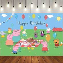 1 Stück Cartoon Schweinefamilie Themen Geburtstags Party Hintergrund, blauer Himmel grüne Wiese Themen Fotografie Hintergrund, Party Fotobox Requisite - Verschiedenfarbig - Übersicht 2
