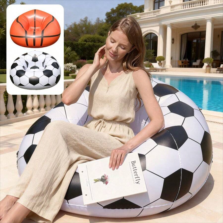 Ghế sofa thư giãn bơm hơi chống thấm nước một chỗ ngồi hình quả bóng đá/bóng rổ, ghế nằm ngoài trời gấp gọn di động dành cho chơi game và thư giãn. - Nhiều màu - Xem 1