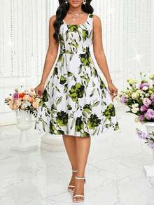 aLady Conjunto de 2 piezas de verano con top corto de unicolor elegante y vestido con estampado floral para mujer - Negro - Ver 11