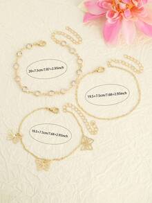 4pcs Fashionable Minimalist Elegant Butterfly Multi-Layer Anklets For Women, Summer - Gold - View 2