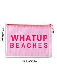 多色時尚網格海灘包，印有「WHATUP BEACHES」字樣的化妝包，海灘主題，大容量透明化妝包 - 彩色 - 查看 18