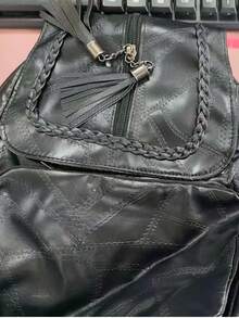 时尚女士真皮背包 - 耐用柔软的PU材质，多功能学生旅行包，时尚女士之选，多拉链设计 - 黑色肩膀包 - 查看 7