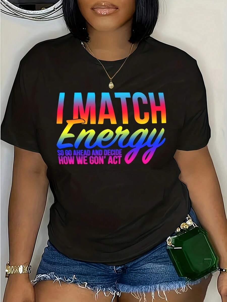 Talla exacta - Camiseta estampada con letras en inglés de talla exacta - Negro - Ver 1