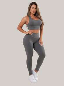 Combo Of 4 Sets Of Leggings, Gym Workout, Supplex Top And Pants A01 Plain - ĐEN-XÁM-XANH NAVY-ĐỎ RƯỢU - Xem 4