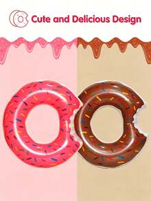 Adult Watermelon & Donut Inflatable Swimming Rings Set, Thick PVC Design, Large Size Summer Water Sports Essential, Easy To Inflate & Portable, Beach & Pool Party Toy, Durable & UV-Resistant, Suitable For Swimming Pool, Beach, Vacation, Fun Floats, Relaxation & Photo Props, High-Quality PVC Material, Entertaining For Adults - Multicolor - View 5