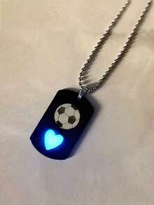 suteyi Glow In The Dark Soccer Dog Tag Necklace, Stainless Steel Football Heart Pendant Ball Chain Jewelry Gift For Soccer Fans - Black - View 2