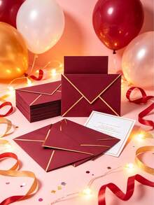 100/50pcs Invitation Envelopes, Wedding Invitations With Envelopes, Paper Envelopes, Gold Foil Double-Sided Printed C6 Envelopes, Size 13.5X18.5cm, Perfect For Graduation, Wedding, Birthday, Baby Shower, Mother's Day Invitations - A - View 3