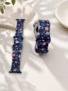 1條海軍藍底紅藍條紋星波紋矽膠錶帶，適用於Apple Watch 38mm 40mm 41mm 42mm 44mm 45mm 46mm 49mm，愛國美國國旗設計，柔軟舒適可替換智慧手錶錶帶，適用於Ultra/SE/S11/S10/S9/8/7/6/5/4/3/2/1，中性時尚日節日款 - 彩色 - 查看 3