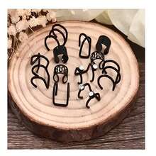 Set Of 12 Women's Earrings, Ear Piercings, Surgical Steel, Gold, Silver, Black - 黑色 - 查看 7