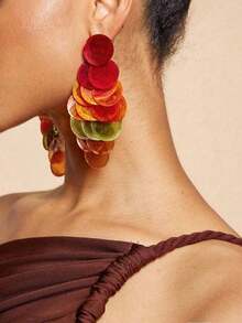 1 Pair Luxury Grape Cluster Tassel Earrings, Exaggerated Textured Asymmetrical Round Disc Long Tassel Earrings, Suitable For Women's Daily And Holiday Wear (Slight Variation In Surface Texture Of Round Disc Due To Lighting And Angle During Photography, Minor Color Difference Between Actual Product And Image May Exist) - 多色 - 查看 2