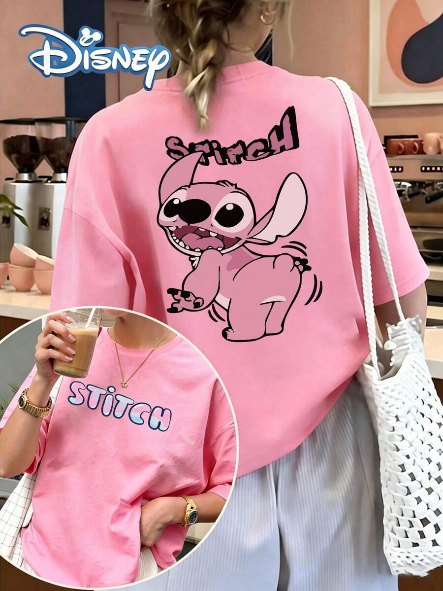 Disney Shirt,Disney Stitch Angel Butterfly Tee,Summer Tops,Disney Collaboration - Pink - View 1