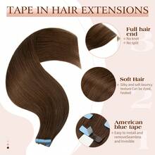 40-50g Tape in Hair Extensions Straight Human Hair 12''-24'' Seamless PU Skin Weft Tape Ins Human Hair Extensions 20pcs/pack for Women 5 Colors - S4 - Übersicht 2