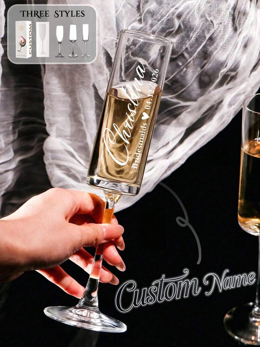 Ly Champagne cá nhân hóa tùy chỉnh - Thủy tinh bền - Ly rượu cưới, Quà tặng phù dâu, Kỷ niệm ngày cưới - Đồ sưu tầm cao cấp, Đồ thủy tinh tái sử dụng chất lượng cao rửa bằng tay, Quà tặng cặp đôi lãng mạn, Phù hợp làm quà tặng Valentine - nhiều màu - Xem 1