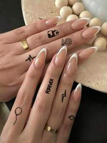 2pcsStickers Simple Mini Line Style Multi-Element Small Pattern Set Temporary Tattoos, For Arms, Abdomen Non-Reflective, Realistic Tattoos Suitable For People, Daily Use, Can Last3-5Days - Black - View 3