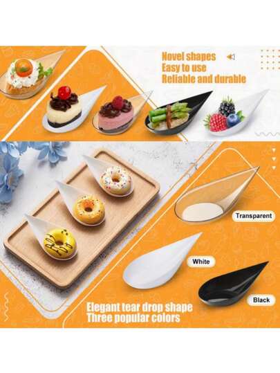 10/20/30/40 Pcs Small Teardrop Appetizer Plates, Clear Teardrop Dessert Tasting Plates, Reusable Dinner Plates, Ice Cream Appetizer Bowls, Baseball Party Wedding Holiday Decorations, Small Dessert Tasting Cups, Unbreakable Asian Small Spoon Set, Party Supplies