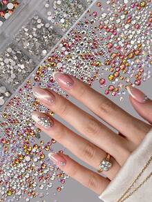 Perhiasan Kuku 12 Kompartemen Gaya Campuran dengan Dasar Datar, Rhinestone Warna Perak/AB, Dekorasi Seni Kuku Buatan Tangan DIY Tiga Dimensi, Cocok untuk French Manicure, Pesta, Festival Musik, Pernikahan, Desain Seni Musim Panas - MultiWarna - View 6