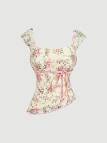 Conjunto de dos piezas para mujer estilo retro con lunares, top de tirantes con escote cuadrado, lazos y dobladillo asimétrico, falda larga de sirena de cintura baja con volantes y lazo decorativo, ideal para bodas, vacaciones, cumpleaños, conciertos bohemios, brunch, eventos al aire libre y looks hawaianos en primavera y verano - Multicolor 2 - Ver 5