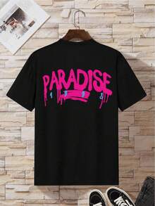 Men's Short-Sleeved T-Shirt With Round Neck And Letter Print - 黑色 - 查看 1