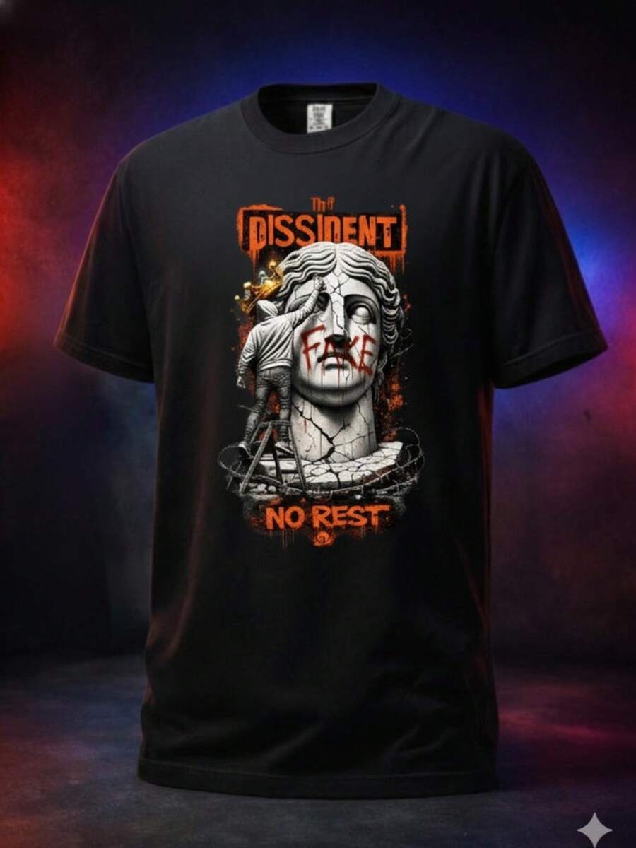Unisex-t-shirt i ren bomull, Dissident No Rest Urban Graphic Tee | Streetwear-tröja med kraftig design | Graffiti Punk-t-shirt, sommar-t-shirt, blus, basiska toppar, kreativ design, utomhusspel, cool stil, rolig design, perfekt för utomhusspel. - Svart - Visa 1