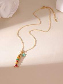 GEREIT 1pc Summer New Natural Stone Gold Fish Pendant Necklace For Women, Suitable For Daily, Beach, Vacation Wear, Mother's Day Gift - Multicolor - View 22