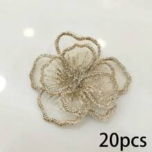 20片金/银色欧根纱花朵刺绣贴片，3D立体透明花卉贴花，适用于缝纫、服装、婚礼和DIY工艺品 - A - 查看 9