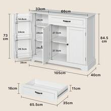 Asofer Kitchen Cabinet With Drawer And Shelves, Multi-Purpose Cabinet With Ample Storage Space, Vintage Look For Kitchen, Living Room, 84.5 Cm High - White - View 8