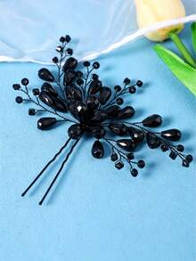 1pc Elegant Black Retro Hair Clip, Bridal Wedding Headpiece, Party Accessory,Festival,Birthday - Black - View 3