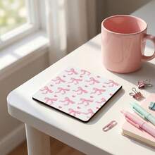 4pcs/Set Pink Bowknot Square Wooden Coasters, Heat Resistant & Anti-Slip, Suitable For Drinks, Coffee, Office, Kitchen, Dining Table Decor, 2D - Multicolor - View 5