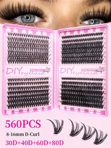 560片30D/40D/60D/80D仿貂毛假睫毛簇，高品质D型卷翘自然浓密单根假睫毛，适合DIY嫁接睫毛，可重复使用，轻盈易佩戴 - D - 查看 2