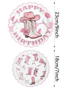 10个/20个/30个装粉色牛仔女郎生日纸盘，西部牛仔靴和蝴蝶结主题，9英寸和7英寸生日快乐派对纸盘，适用于婴儿派对、牛仔竞技表演、单身派对、女孩生日、节日、活动、牛仔女郎派对用品，男女皆宜。 - 多色 - 查看 2