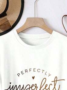 Soft 100% Cotton T-Shirt, 1 Piece, Plus Size Fashion Blouse, Casual Summer T-Shirt For Women, White, With A Perfectly Imperfect Touch, Breathable Cotton T-Shirt For Christmas, Matches Everything And Is Great. - 白色 3 - 查看 3