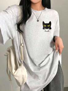 200g 100% Cotton T-Shirt, 2026 Summer Fashion Printed Short-Sleeve T-Shirt, Couple Style, Innerwear, Outerwear, Office Casual Round Neck Short-Sleeve Top - Light Grey - View 1