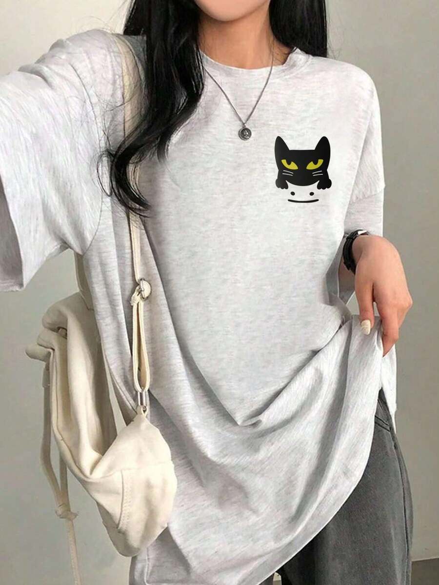 200g 100% Cotton T-Shirt, 2026 Summer Fashion Printed Short-Sleeve T-Shirt, Couple Style, Innerwear, Outerwear, Office Casual Round Neck Short-Sleeve Top - Light Grey - View 1