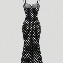 Sweetro Spring/Summer Black & White Polka Dot Sexy Backless Spaghetti Strap Dress For Women - Rojo - Ver 3