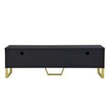 High-Gloss TV Unit: Gold Base, Handles And Legs, Engraved Textured Door, Living Room Storage Solution, Perfect Combination Of Elegance, Luxury And Functionality. - Black - View 9