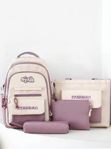 Minimalist Color-Block Soft-Touch Wrinkle-Resistant 4-Piece Set Backpack With Compartments, Wide Padded Shoulder Straps, Energetic Short Trip Travel Bag - Multicolor - View 13
