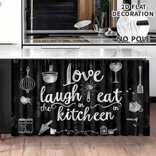 1pc, Home Decor, Cartoon Kitchen Pattern Printed Table Skirt, Kitchen Small Curtain, Kitchen Cabinet Cover Curtain, With Curtain Holes, Easy To Hang, Rectangular, Machine Woven, Machine Washable, Kitchen Decoration And Accessories, Perfect For Kitchen Cabinets And Home Decor - Multicolor - View 2