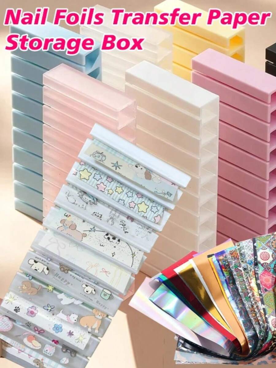 1pc Macaron Color Gradient Foil Sticker Storage Box, Nail Art Sticker Strips, Floral Nail Decoration Stickers - Multicolor - View 1