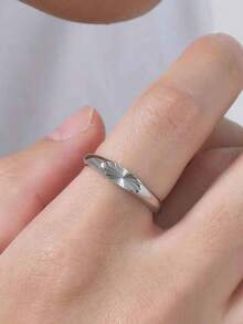 1pc Minimalist Vintage Embossed Stainless Steel Casting Ring, Silver Color Men's Jewelry, Thin Band - Silver - View 2