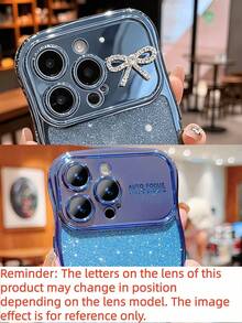 奢華可愛閃粉水鑽蝴蝶結相機保護手機殼，適用於 iPhone 17 Pro Max 17 Pro 17 16 Pro Max 16 Pro 16 15 Pro Max 15 Pro 15 14 13 17 Air，波浪邊軟殼，女孩與女性禮物 - 藍色 - 查看 5